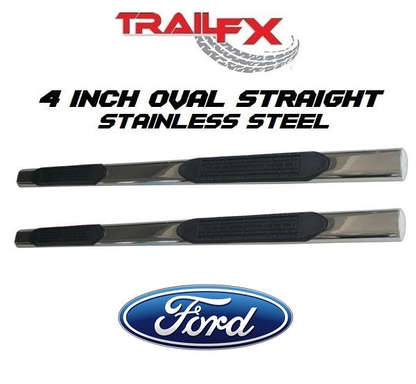 TrailFX® 2930314041 4" Oval Straight STAINLESS Step Bars | 04-08 Ford F-150 CREW CAB